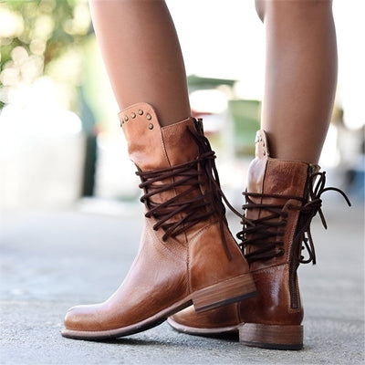 Lauren | Trendy Comfortable Leather Boots with Laces