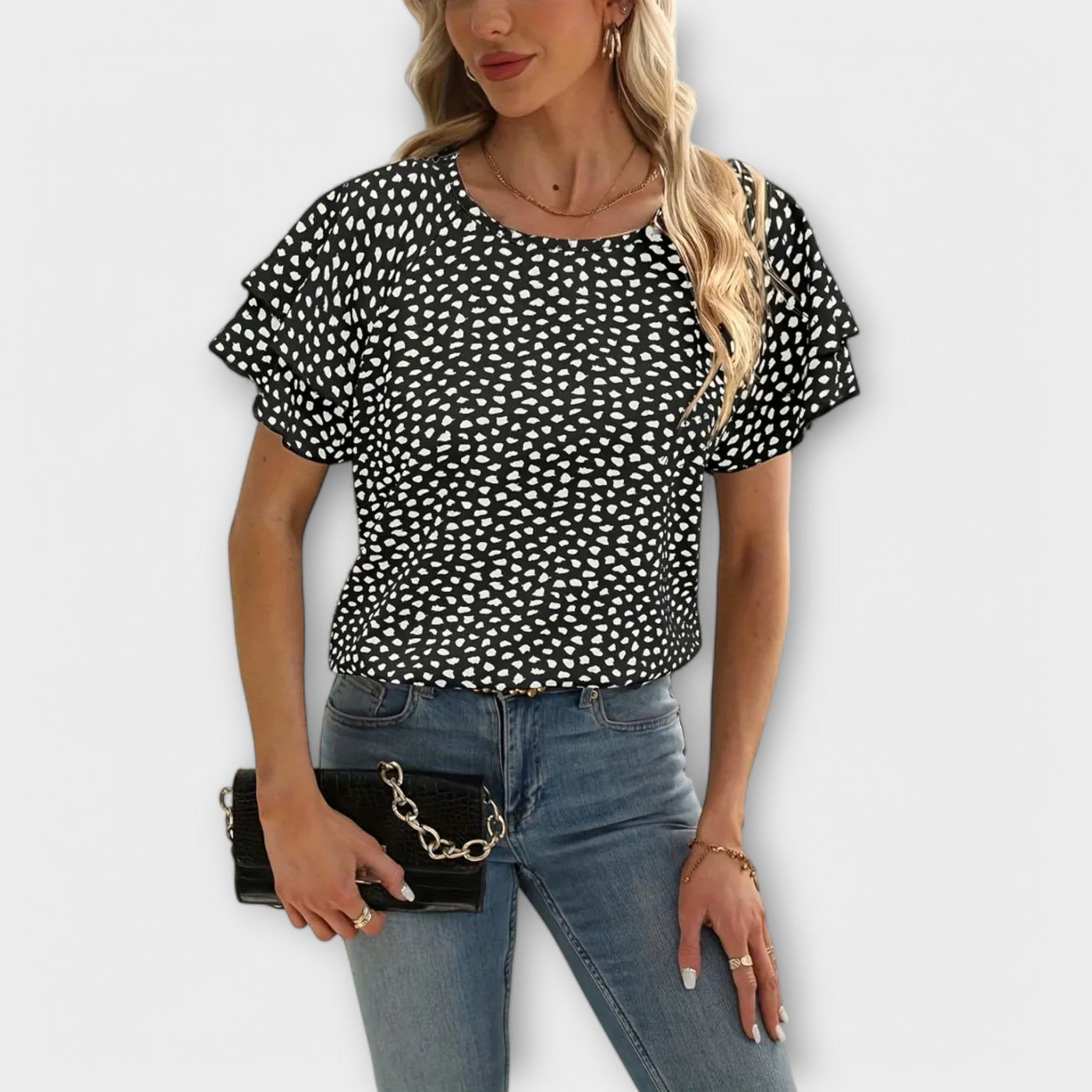 Samantha | Blouse with Ruffle Details and Round Neck