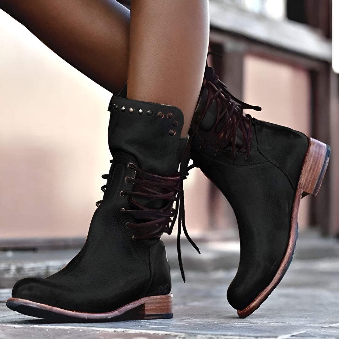 Lauren | Trendy Comfortable Leather Boots with Laces