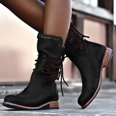 Lauren | Trendy Comfortable Leather Boots with Laces