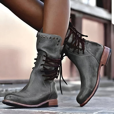 Lauren | Trendy Comfortable Leather Boots with Laces