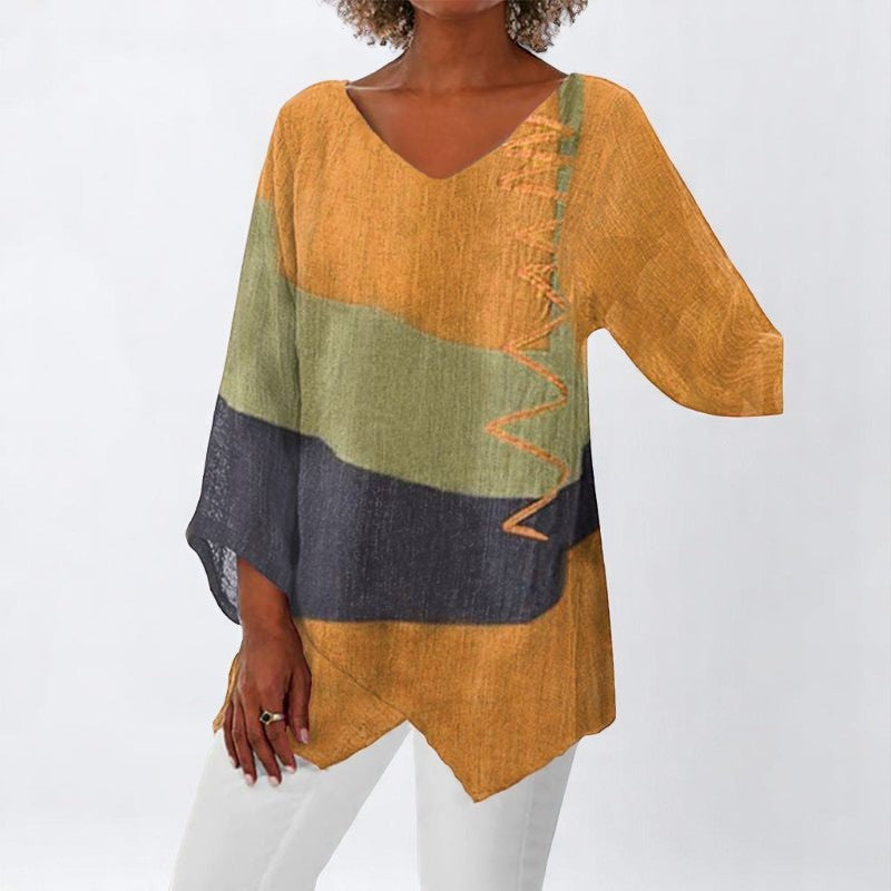 Helene | Stylish V-Neck Color Block Top