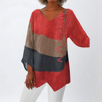 Helene | Stylish V-Neck Color Block Top