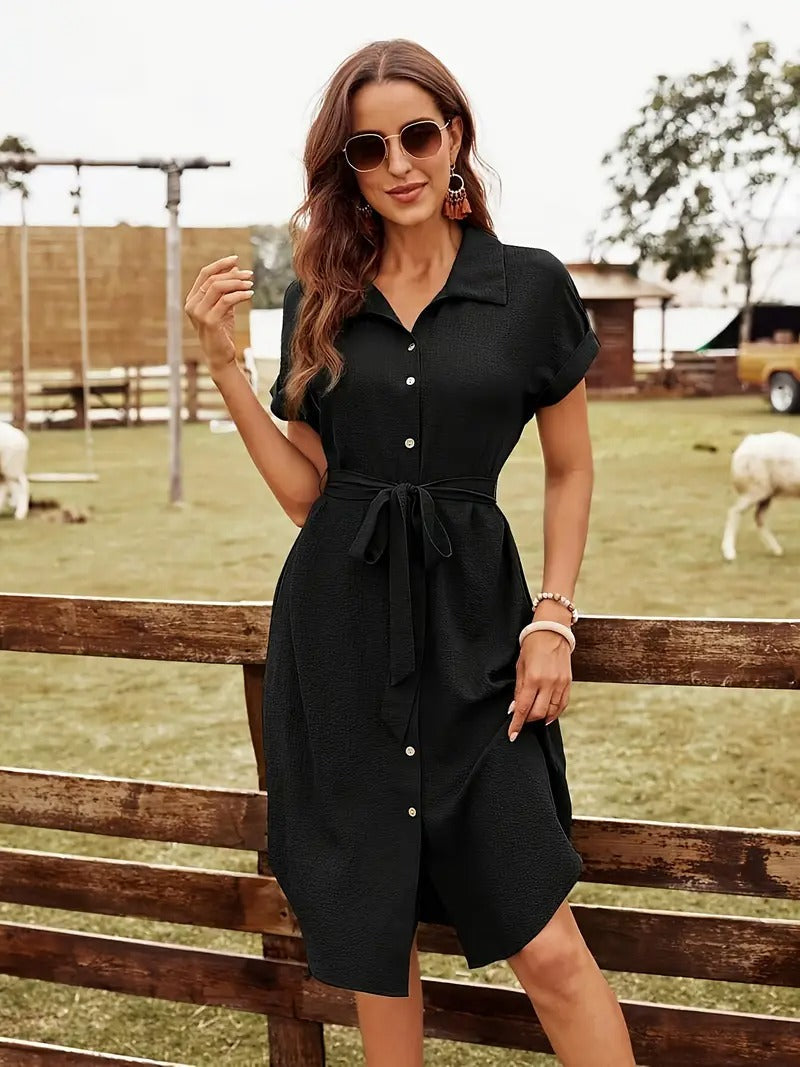 Michelle | Belted Button-Up Midi Dress