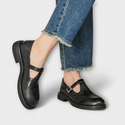 Claudia | Classic T-Strap Leather Shoes