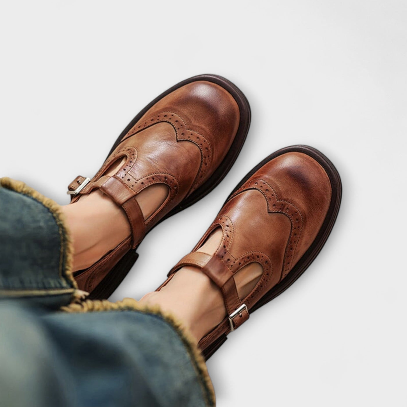 Claudia | Classic T-Strap Leather Shoes