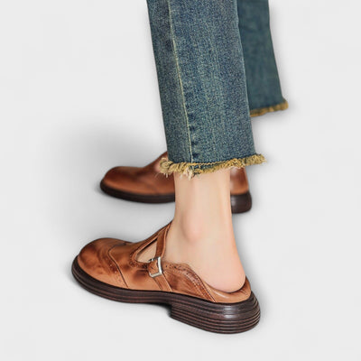 Claudia | Classic T-Strap Leather Shoes
