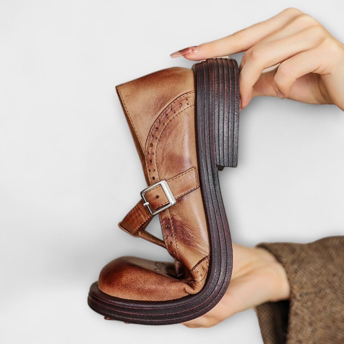 Claudia | Classic T-Strap Leather Shoes