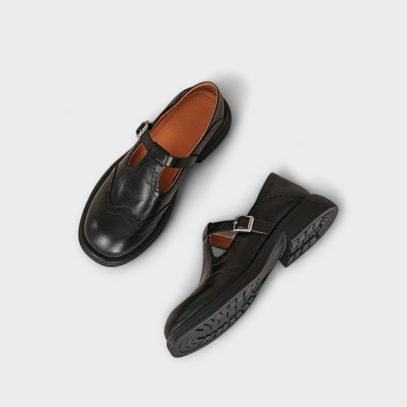 Claudia | Classic T-Strap Leather Shoes