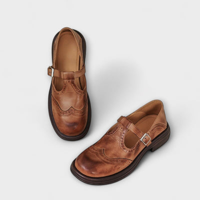 Claudia | Classic T-Strap Leather Shoes