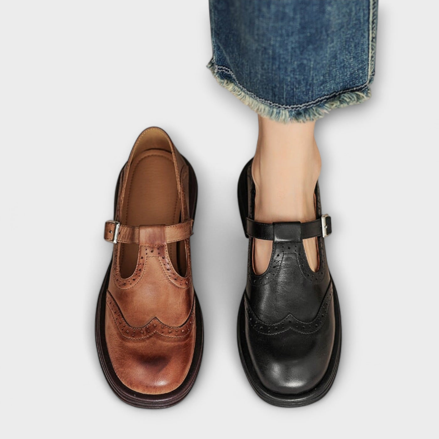 Claudia | Classic T-Strap Leather Shoes